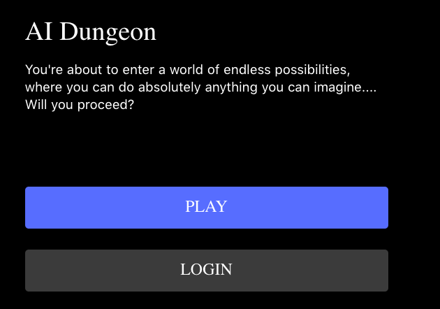 AI Dungeon Welcome Screen